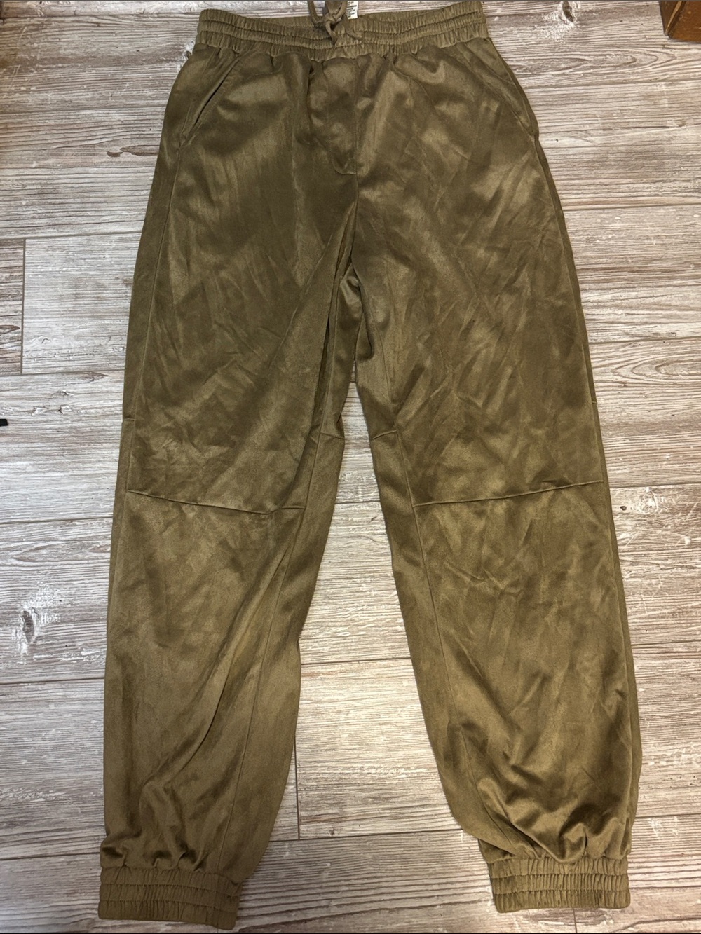 Happily Grey Faux Suede Jogger Pants with Elastic Waist and Cuffs